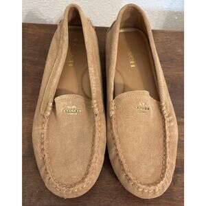 Coach Amber Driving Moccasins Tan Suede Size 8 B Classic Comfort Slip On Shoes